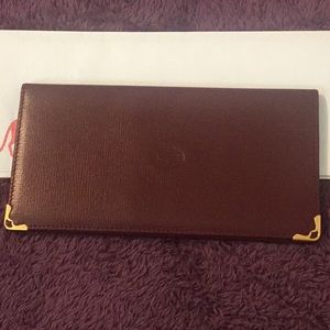 Vintage Authentic Must De Cartier Paris Burgundy Leather Long Wallet
